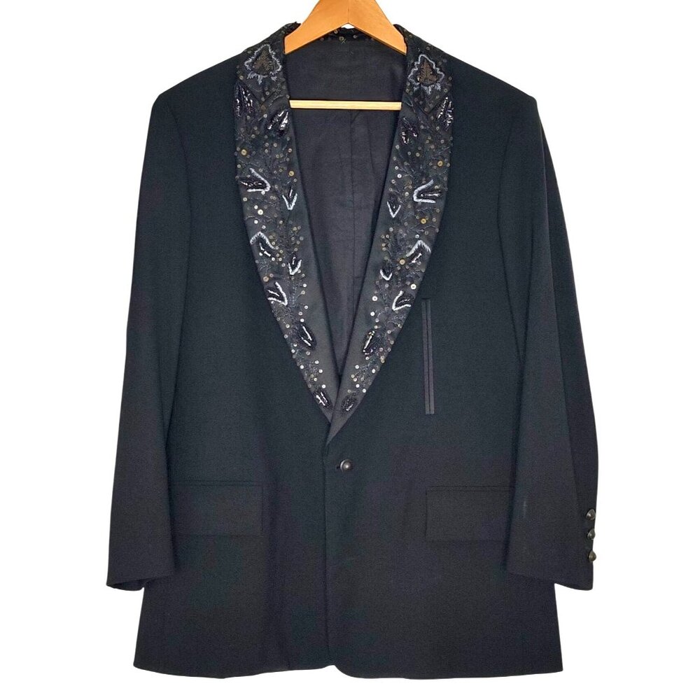 Roberto Cavalli Tuxedo Blazer Beaded Embellished Lapel Black L Formal  Designer